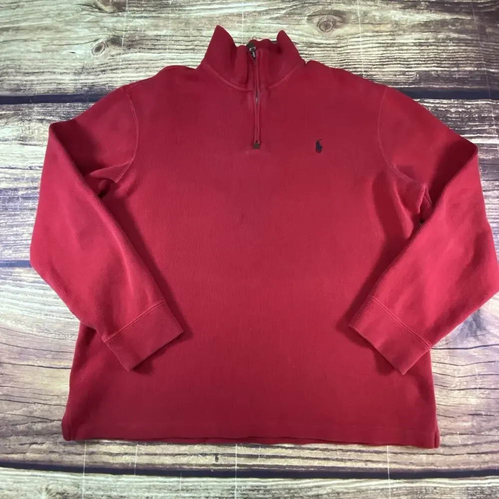 Polo Ralph Lauren Sweater Mens Large Red Pony Logo Knitted Cozy Warm Quarter Zip
